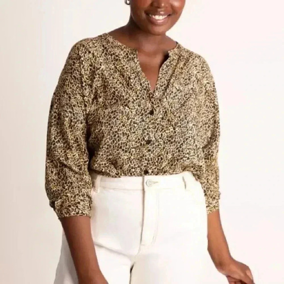 Eloquii Leopard Wild Child Drop Shoulder Blouse Button Down Plus Size 18 - Picture 2 of 16